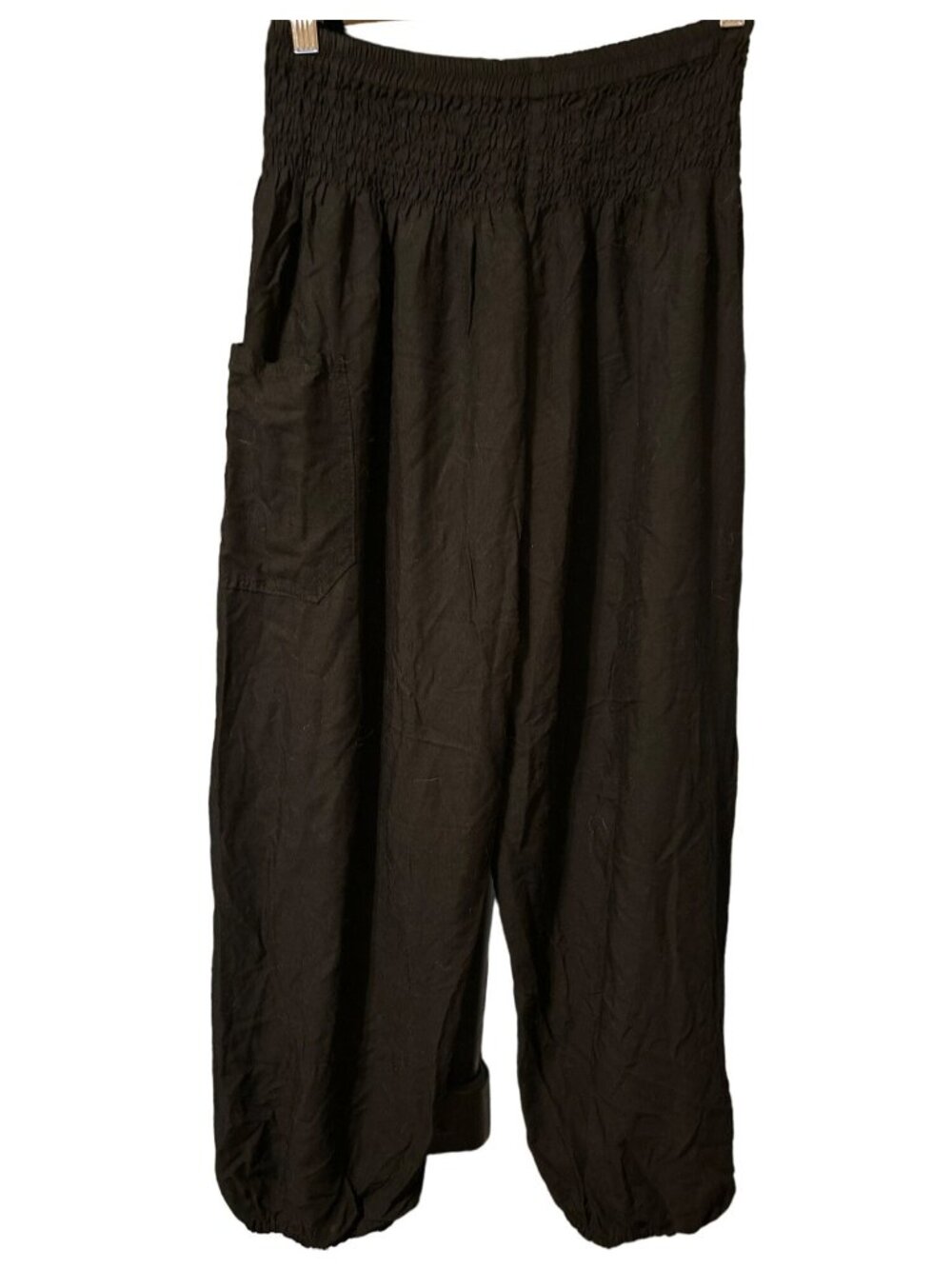 Womens Lofbaz NWOT Black Harem/Smocked Pants Hippy With Pocket Elastic Waist XL